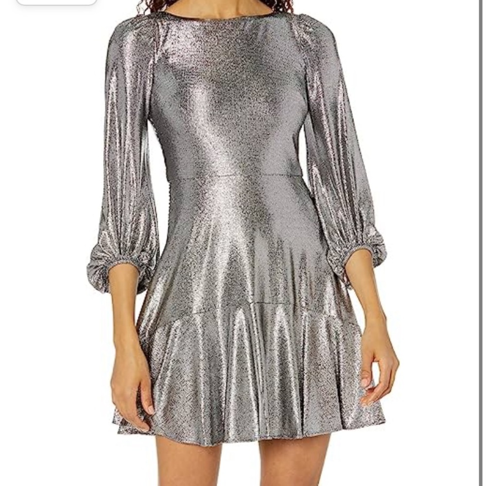 Eliza J silver metallic fit and flare dress size 6 nwt